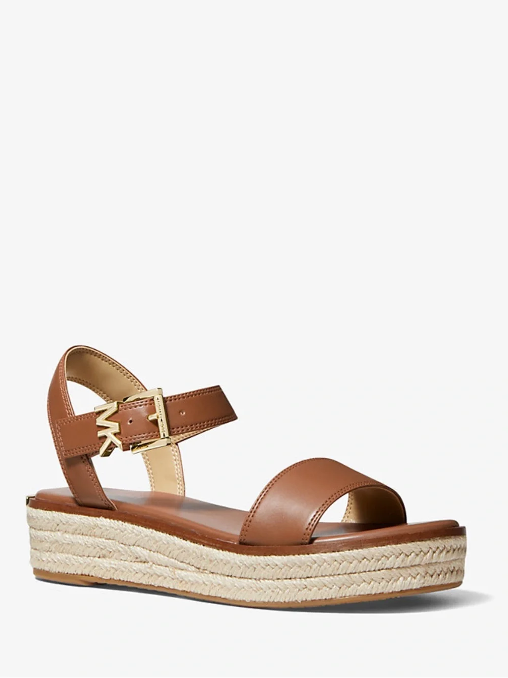 NWOT Michael Kors Luggage Brown Leather Platform Espadrille Sandal
